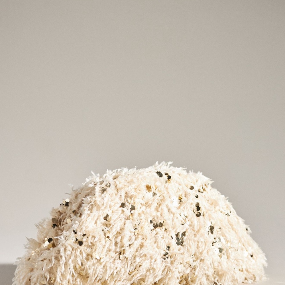 Anthropologie Cream Sequin Fringe Clutch